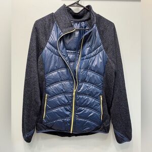 London Fog (M) women's mixed media puffer jacket, down filled , blue & black